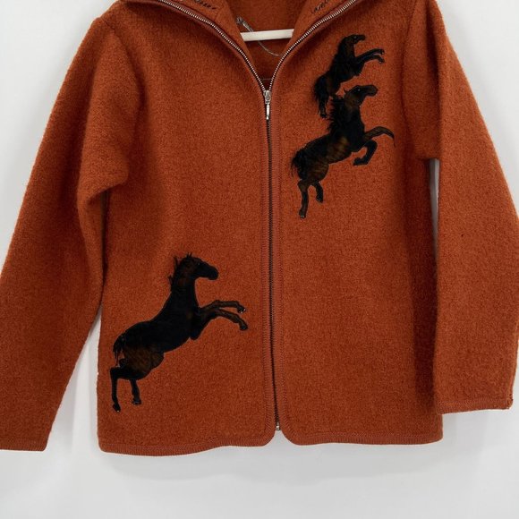 Lisa International Medium Jacket Sweater Zip Horse Beaded Horseshoe Western Rust - Picture 3 of 12